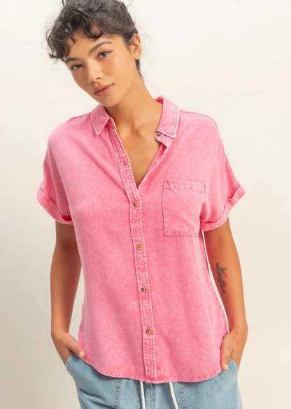 Pink Mineral Wash Button-Up
