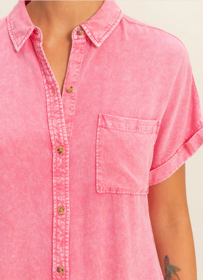 Pink Mineral Wash Button-Up