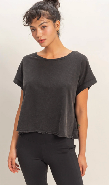 Acid Washed Cross Open Back Top