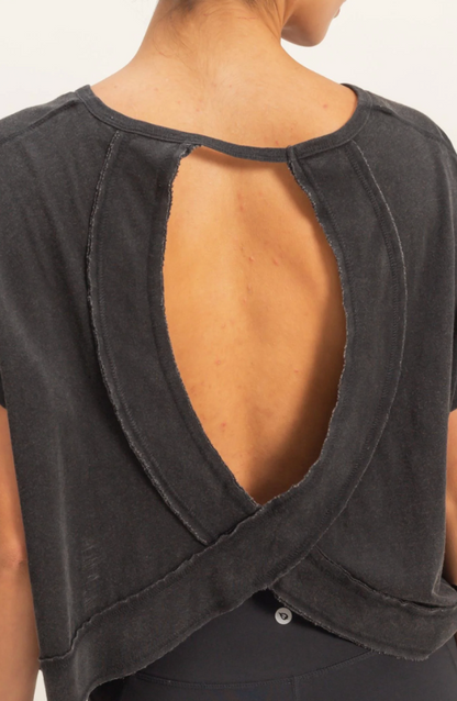 Acid Washed Cross Open Back Top