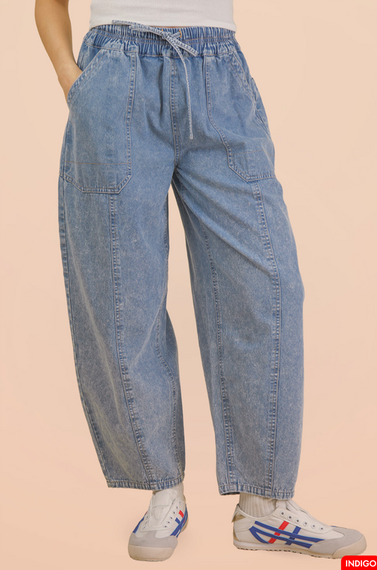 Mineral Washed Chambray Barrel Pants