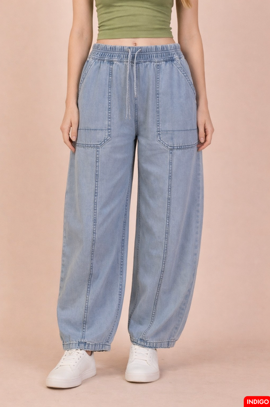 Mineral Washed Chambray Barrel Pants