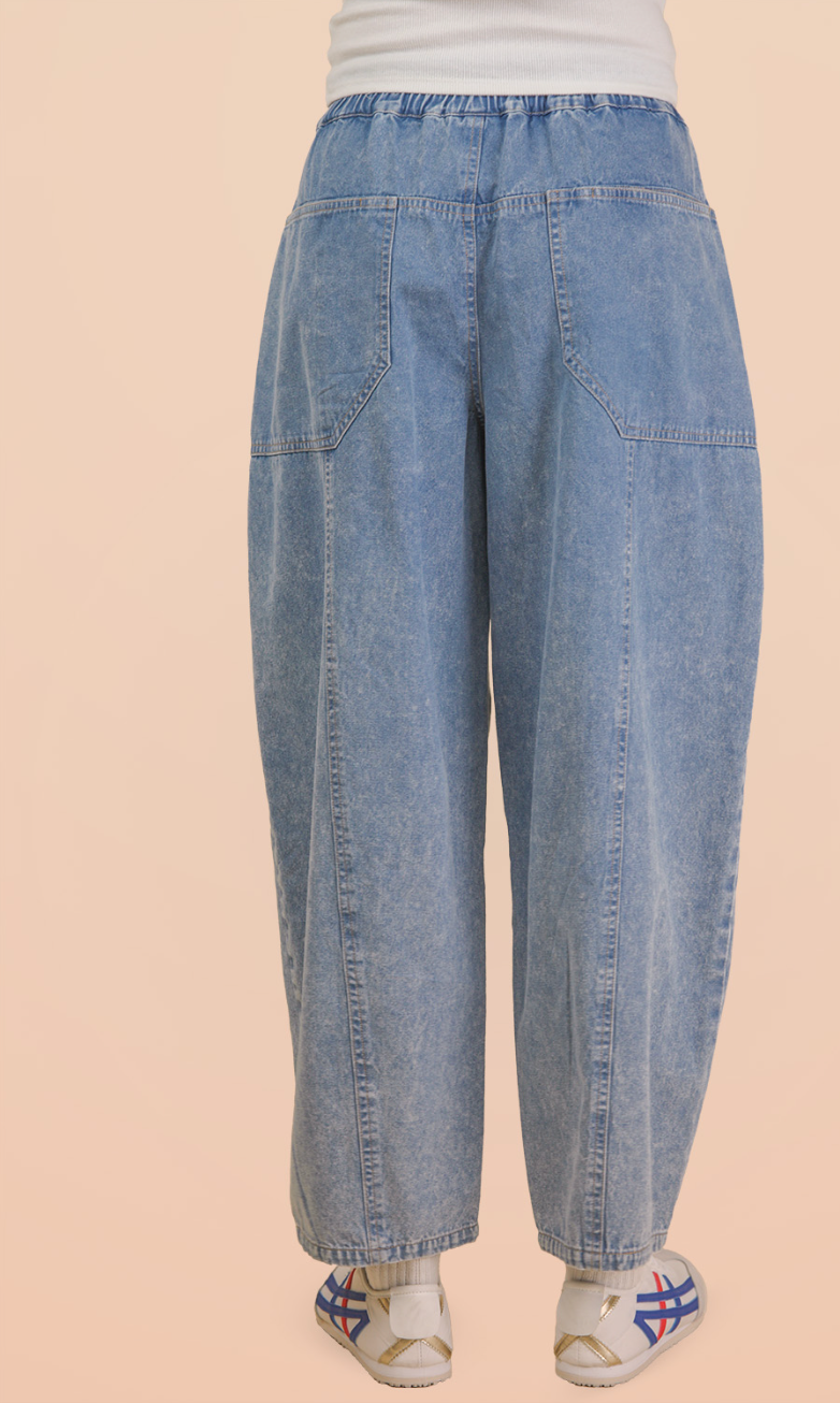 Mineral Washed Chambray Barrel Pants