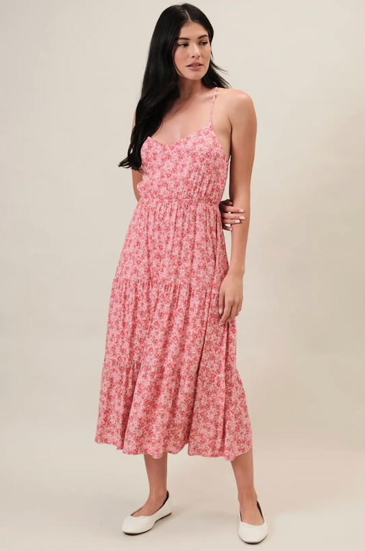 Pink Floral Midi Dress
