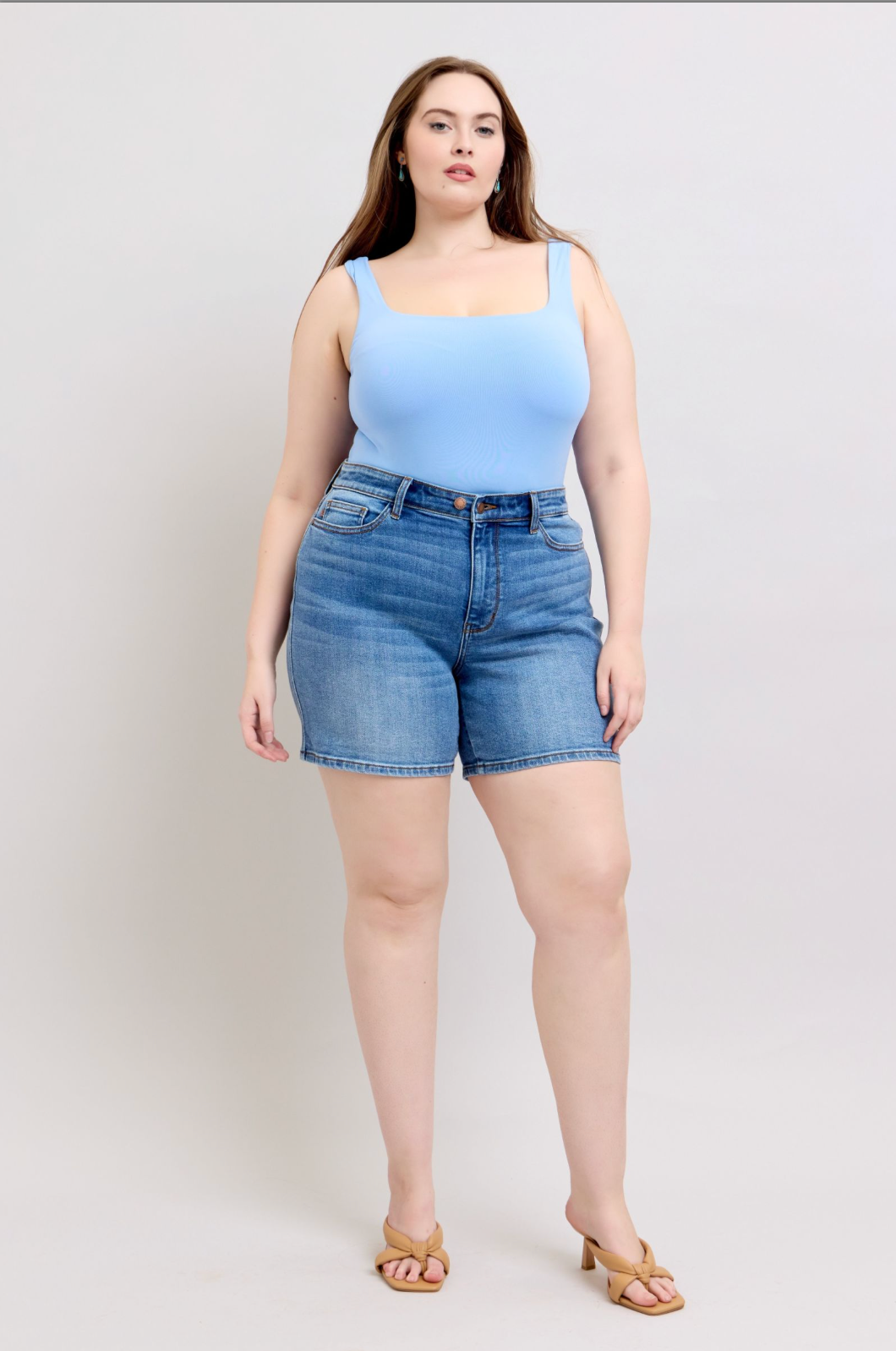 PLUS- Mid Length Judy Blue Shorts
