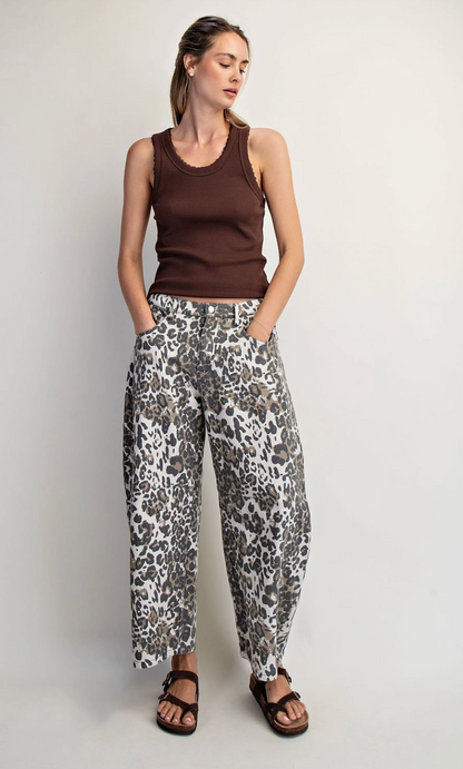 Leopard Print Barrel Jeans