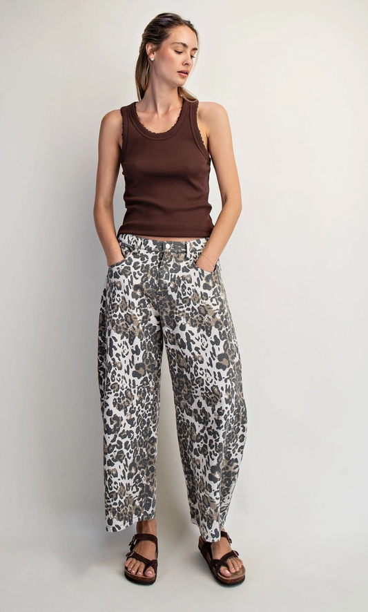 Leopard Print Barrel Jeans