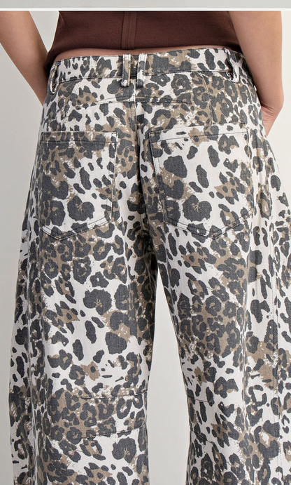 Leopard Print Barrel Jeans