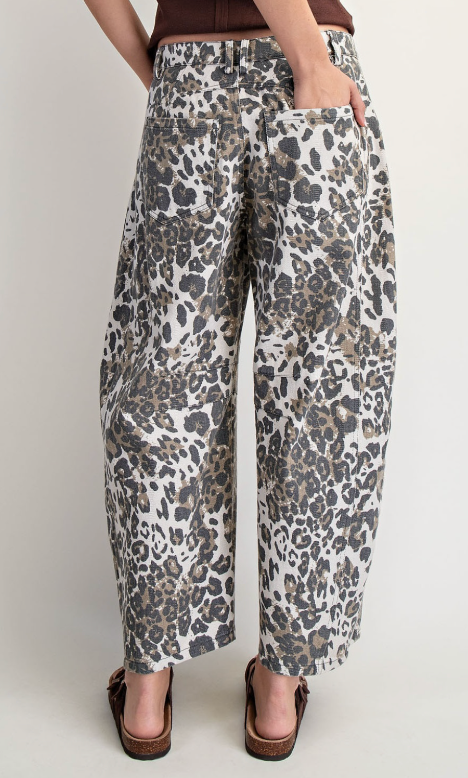 Leopard Print Barrel Jeans