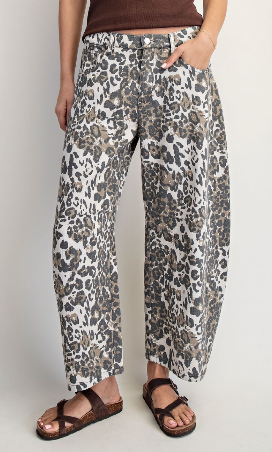 Leopard Print Barrel Jeans