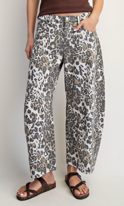 Leopard Print Barrel Jeans