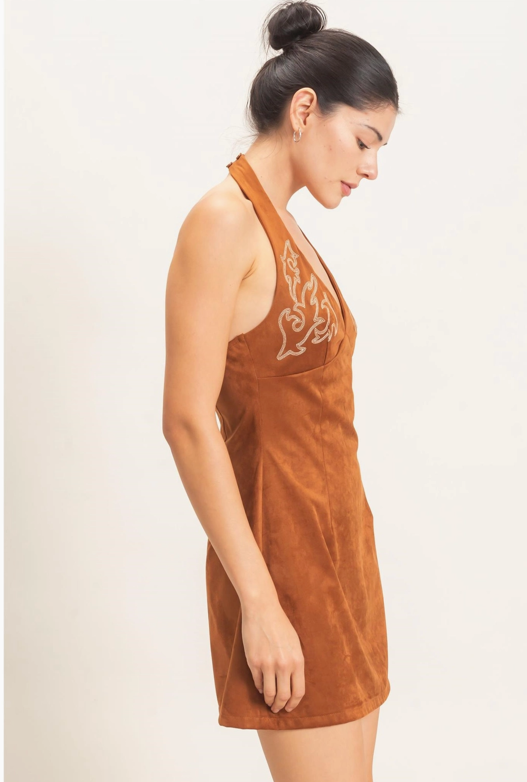 Suede V-Neck Halter Dress