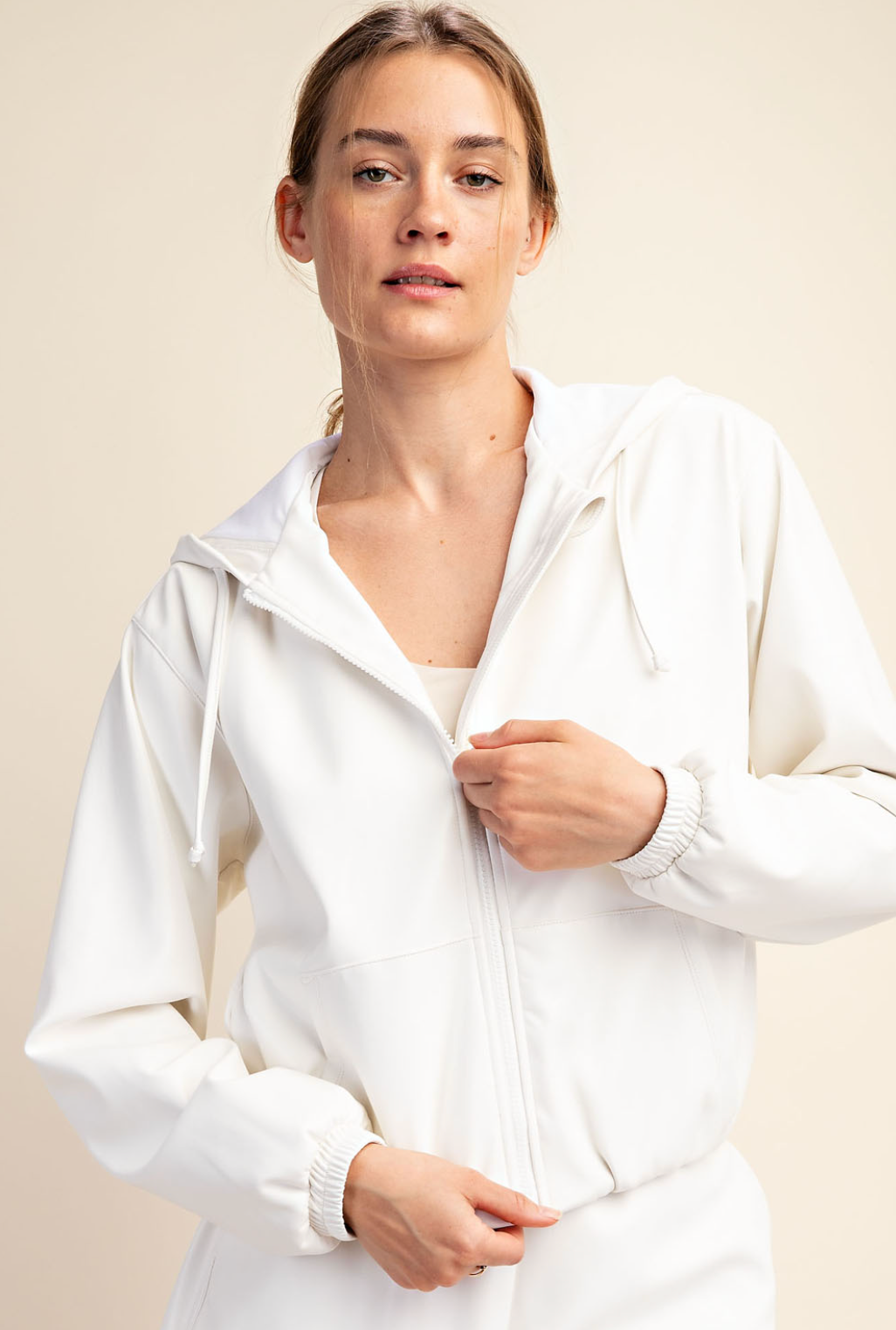 Faux Leather Cropped Hoodie Jacket
