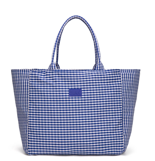 Lee Plaid Cotton Tote/ Extra Large Tote-Navy