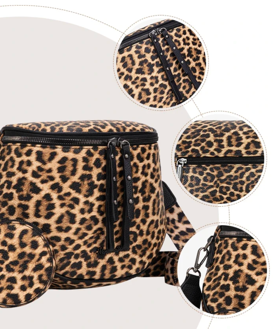 Montana West Spacious Crossbody Bum Bag with Coin Purse - Leopard