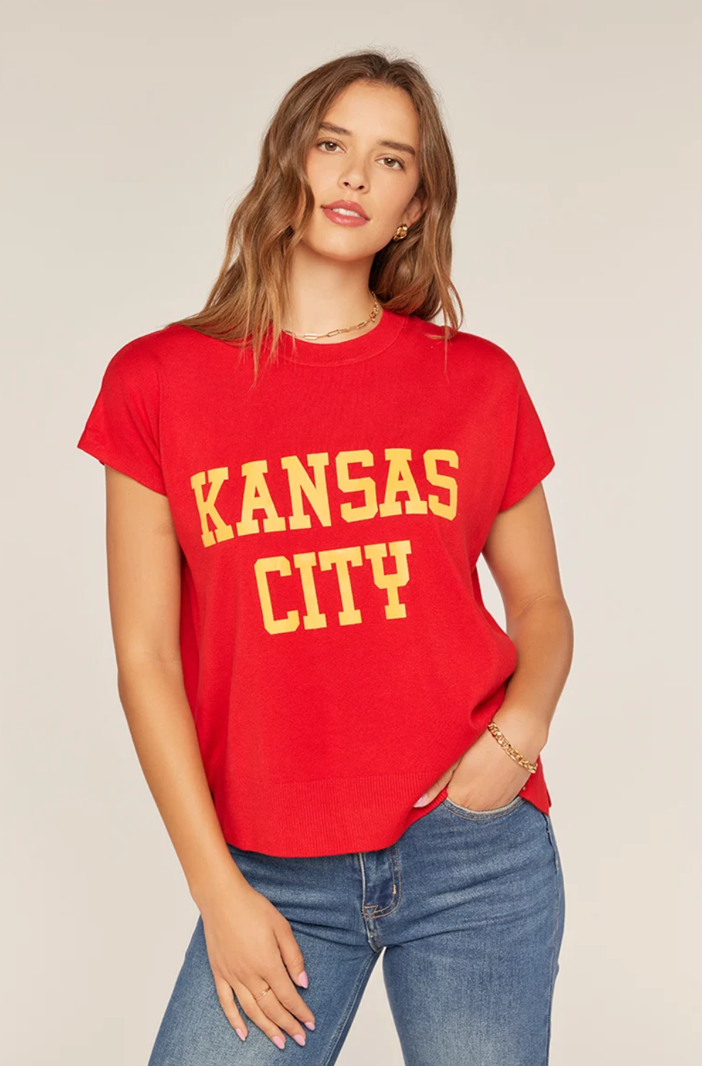 Kansas City Graphic Cap Sleeve Knit Top