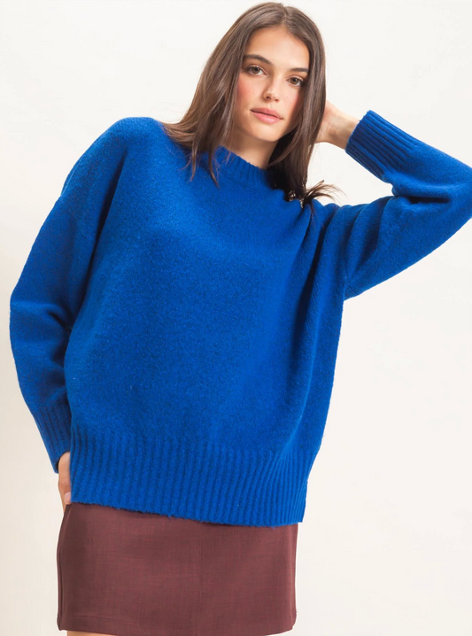 Ribbed Crewneck Sweater- Blue