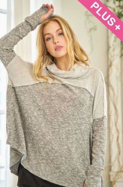 Cozy Cowl Neck Long Sleeve- PLUS