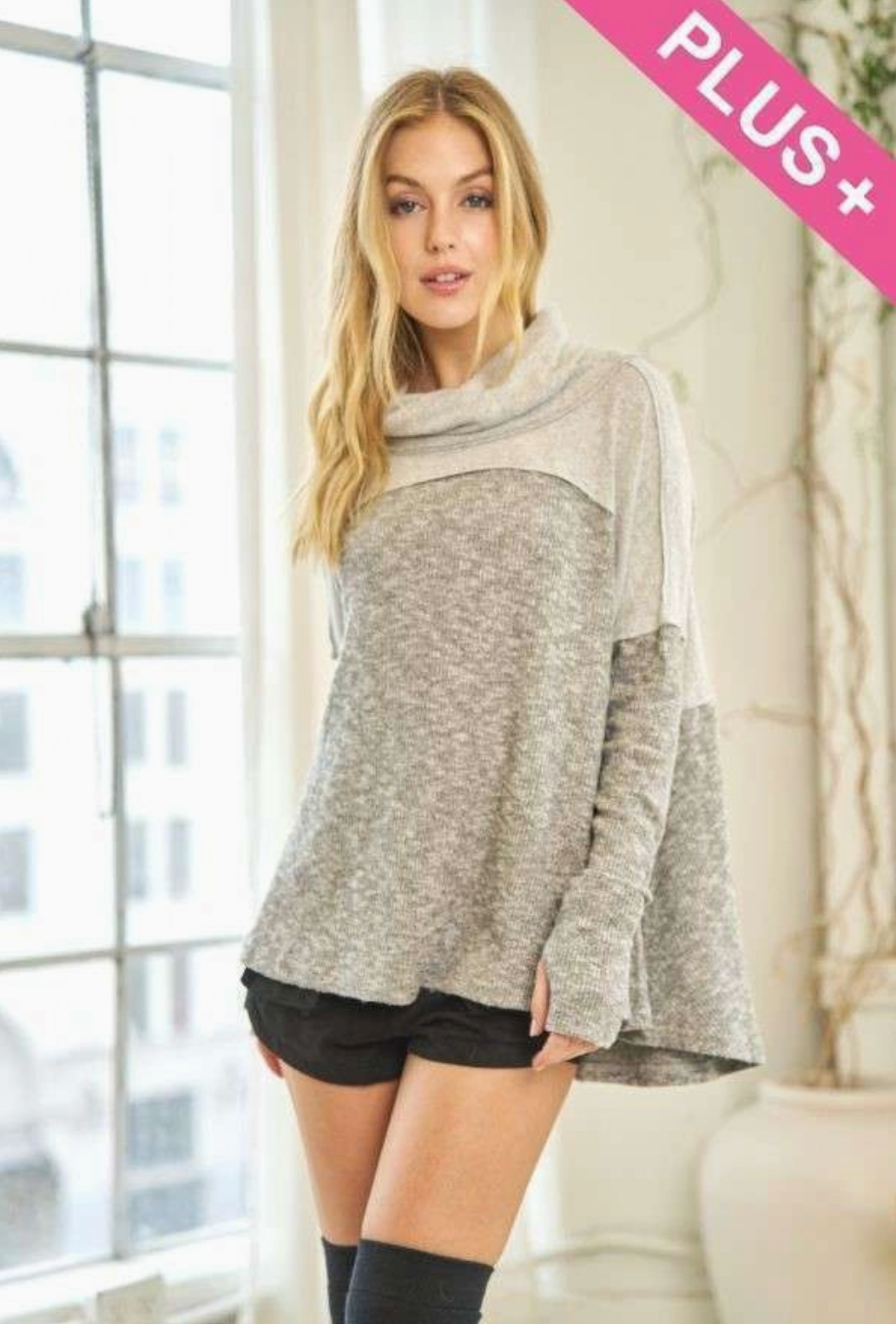Cozy Cowl Neck Long Sleeve- PLUS