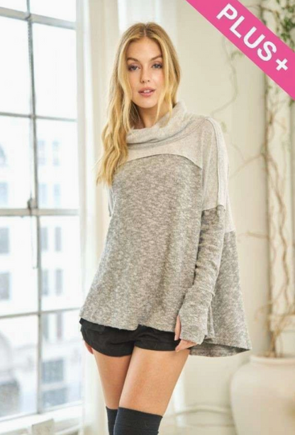 Cozy Cowl Neck Long Sleeve- PLUS