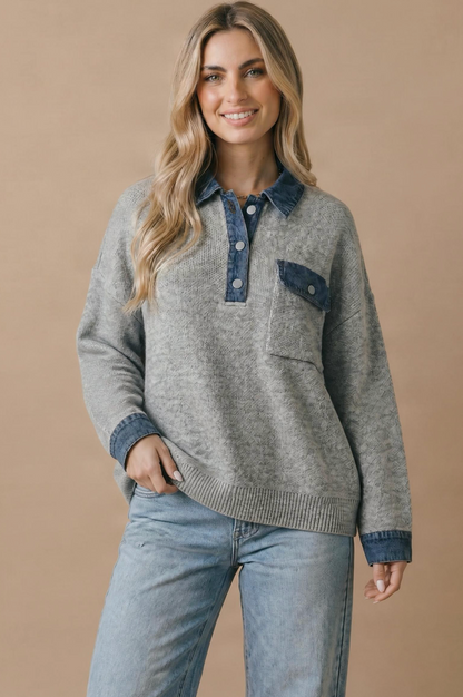 Oversized Knit Denim Pullover