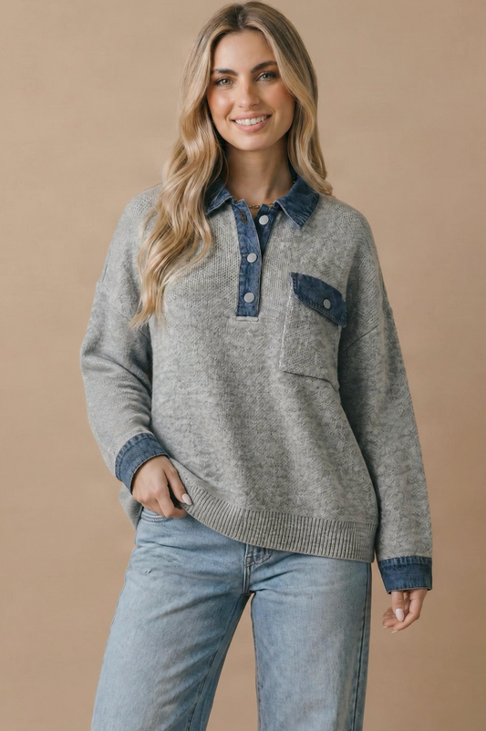 Oversized Knit Denim Pullover