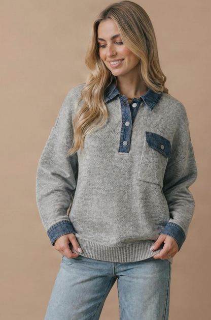 Oversized Knit Denim Pullover