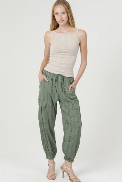 Olive Eyelet Joggers