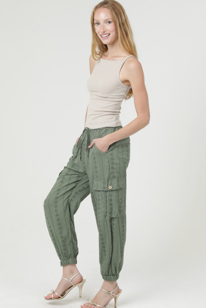 Olive Eyelet Joggers