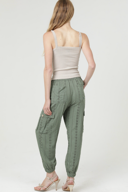 Olive Eyelet Joggers