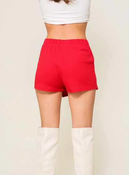 Elastic High Waist Red Skort