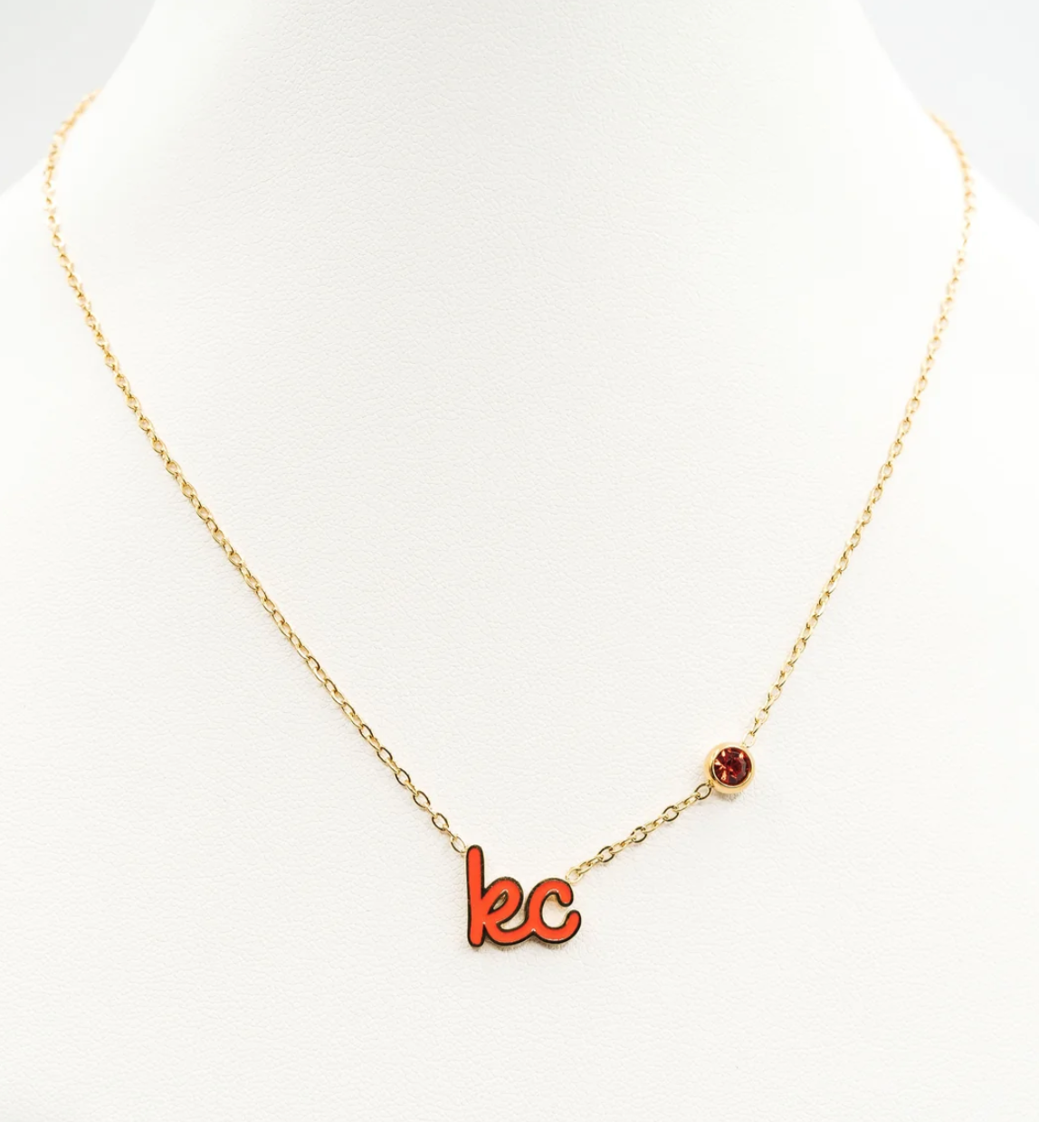 Red KC Script Necklace with Charm