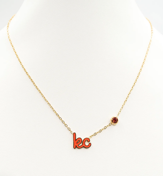 Red KC Script Necklace with Charm