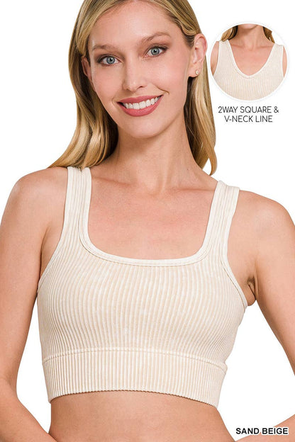 `Zenana Washed Seamless Rib Tank: DKGREEN-161045 / L/XL
