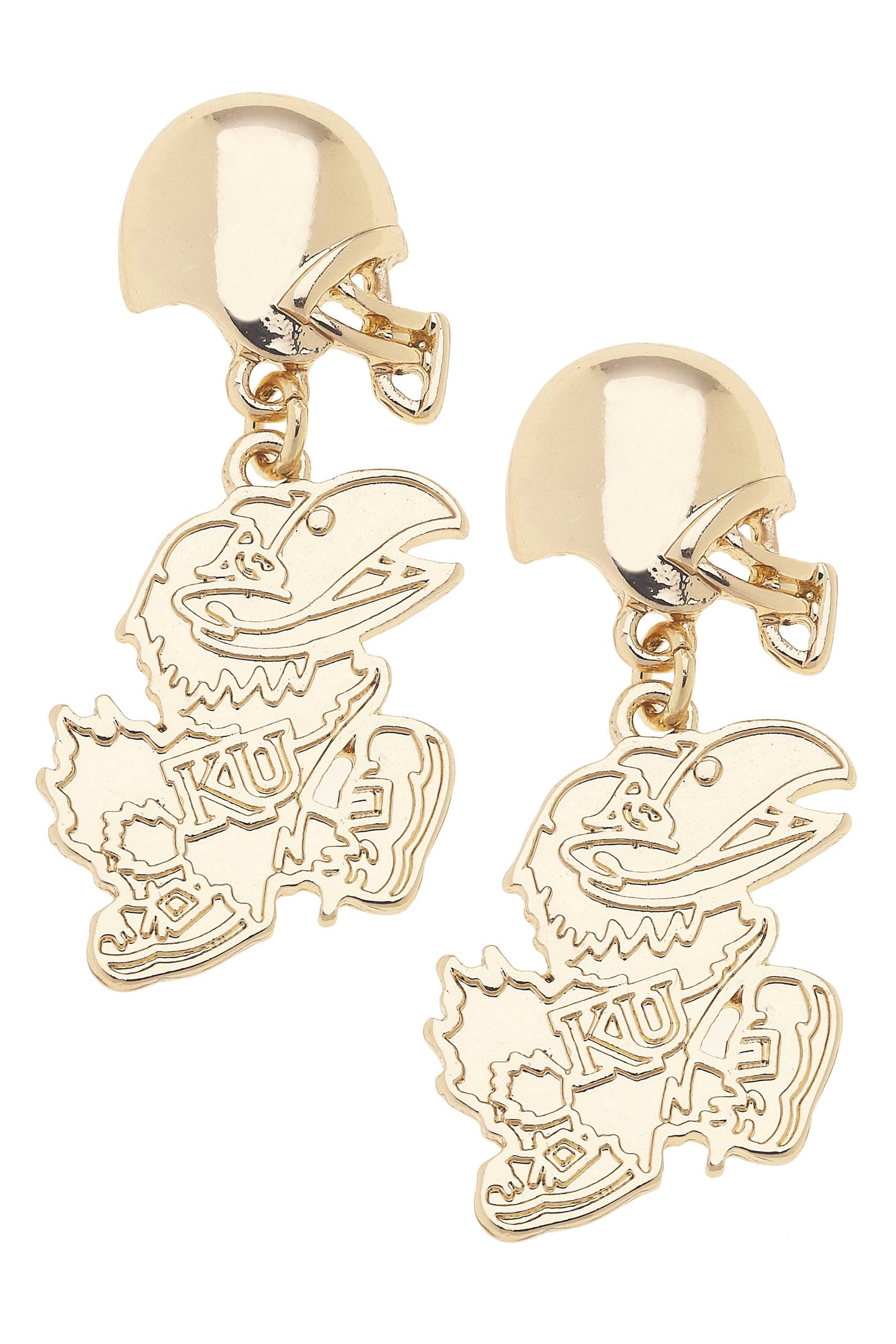 Kansas Jayhawks Logo Helmet Earrings in Shiny Gold