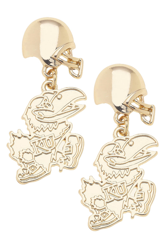 Kansas Jayhawks Logo Helmet Earrings in Shiny Gold