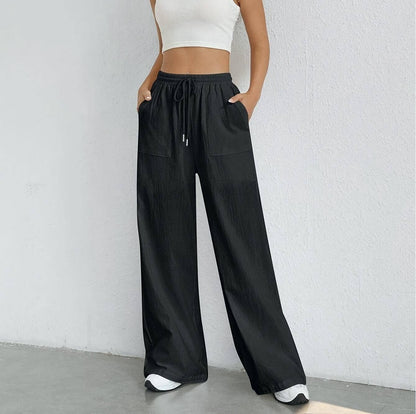 Solid drawstring wide leg pants slacks