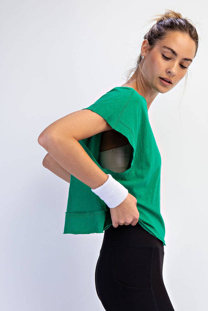 Cotton Open Back Top- Green