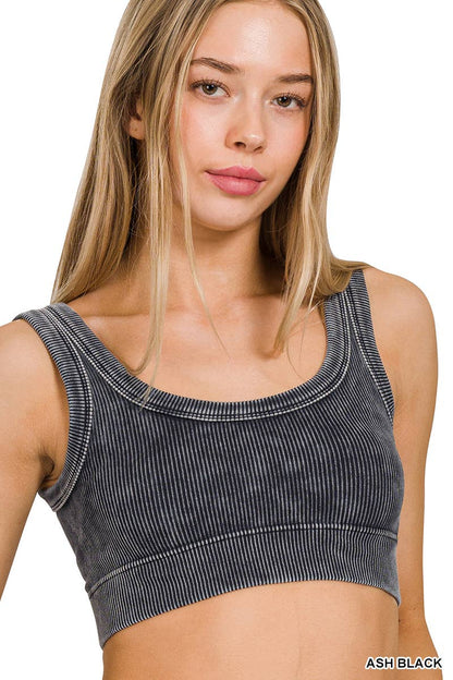 `Zenana Washed Seamless Rib Tank: DKGREEN-161045 / L/XL