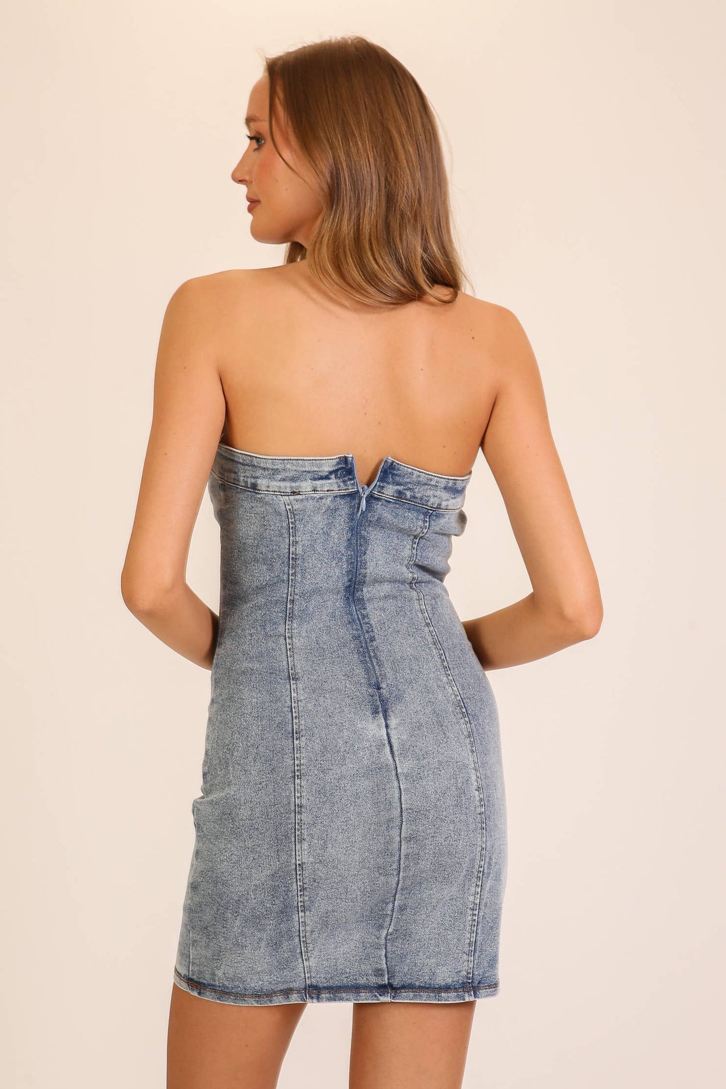 Denim Mini Dress (Light/Medium Denim)