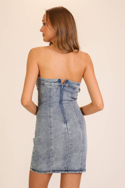 Denim Mini Dress (Light/Medium Denim)