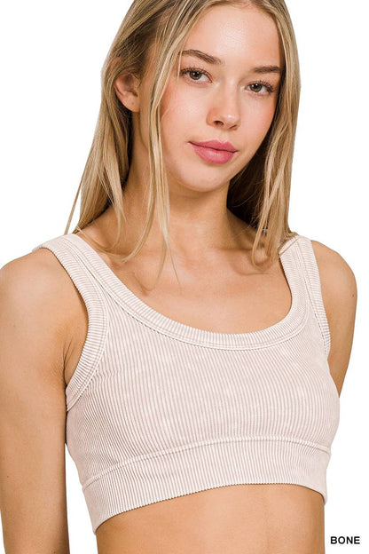 `Zenana Washed Seamless Rib Tank: DKGREEN-161045 / L/XL