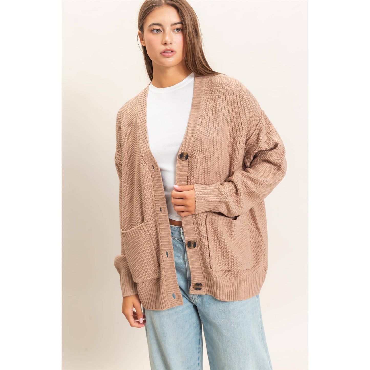 Oversized Knit Cardigan- Taupe