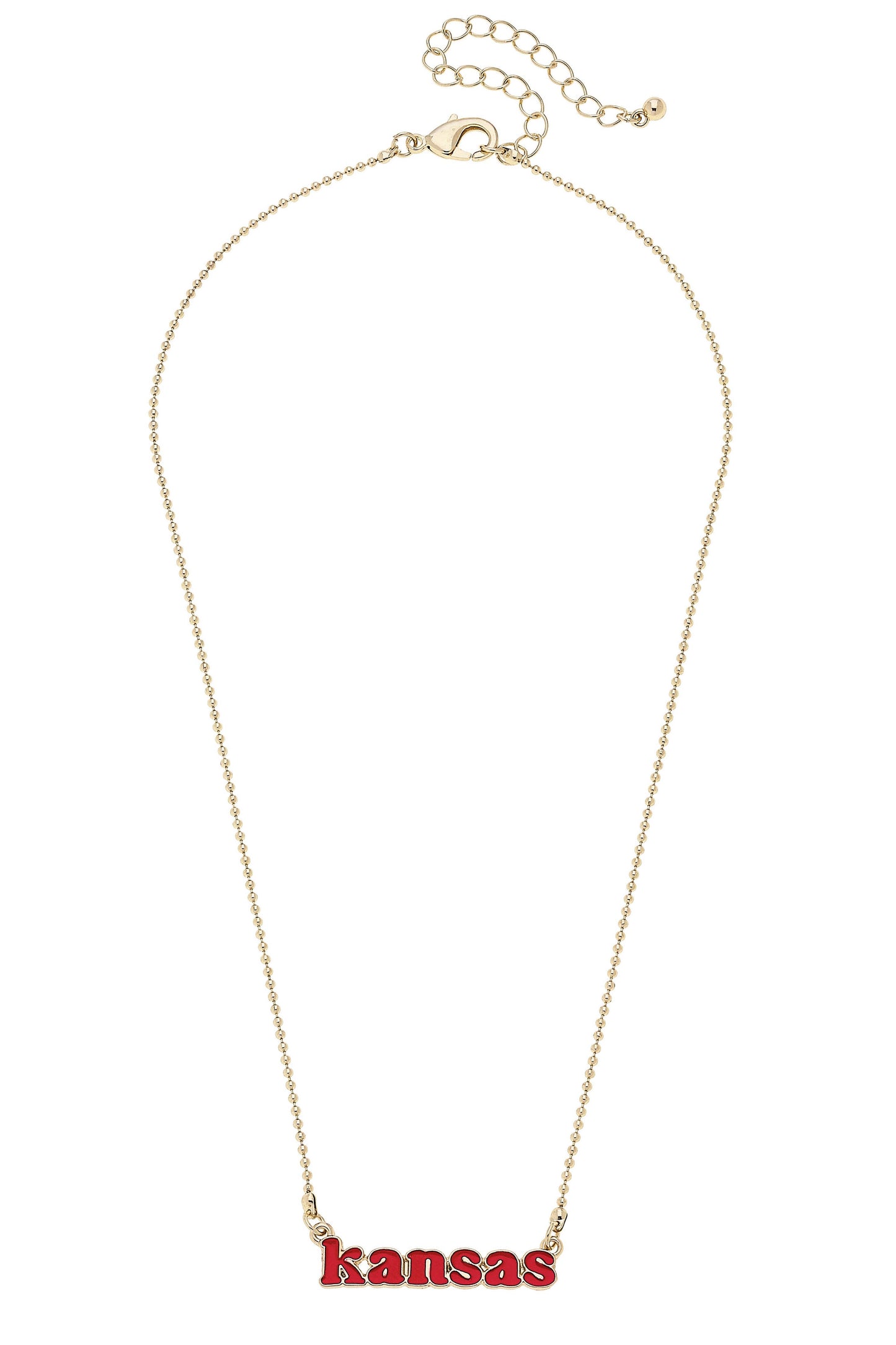 Kansas Jayhawks Slogan Necklace in Red/Shiny Gold