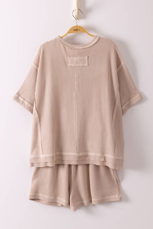 Ribbed Knit Comfy Top & Shorts Set