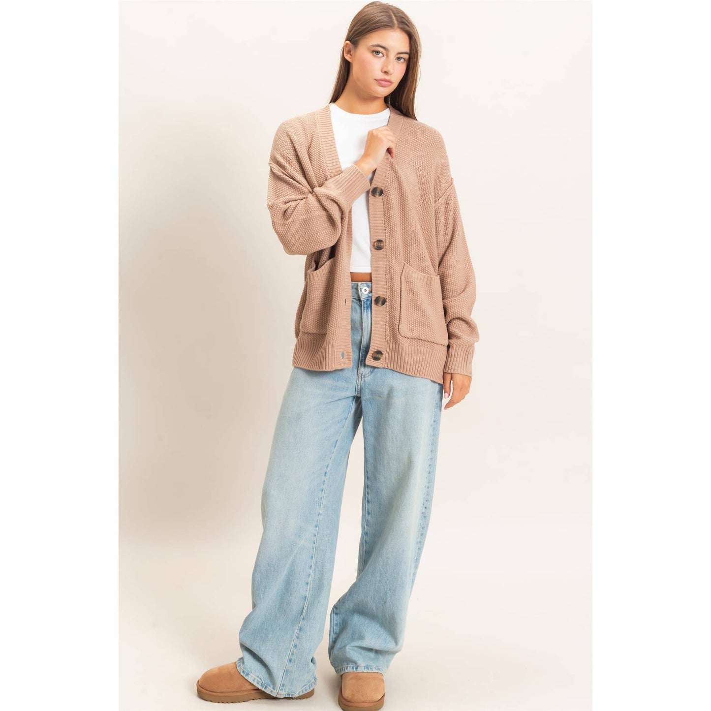 Oversized Knit Cardigan- Taupe