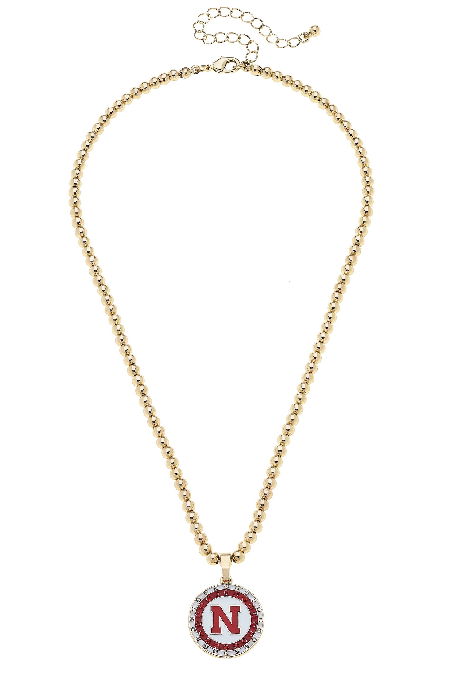 Nebraska Huskers Pave Disc Necklace in Shiny Gold
