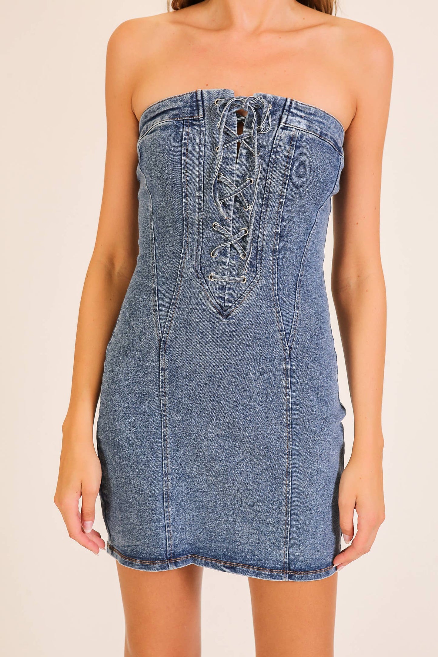 Denim Mini Dress (Light/Medium Denim)