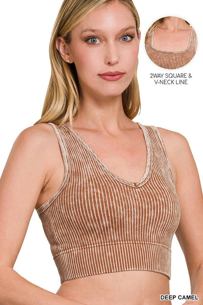 `Zenana Washed Seamless Rib Tank: DKGREEN-161045 / L/XL