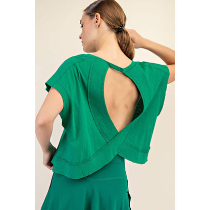 Cotton Open Back Top- Green